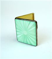 Lot 19 - An Art Deco silver and green guilloche enamel cigarette case