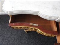Lot 505 - A French Louis XVI style marble top plum pudding mahogany ebony and ormolu mounted commode