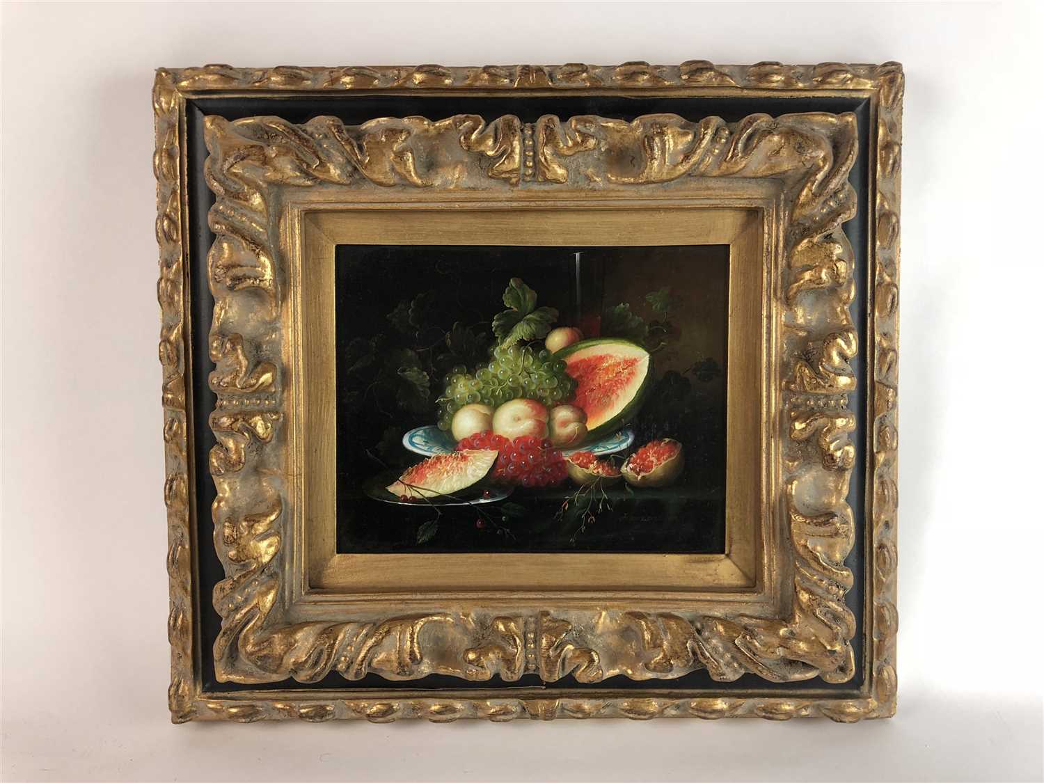 Lot 42 - Pair of fruit still life in heavy frames