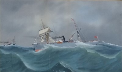 Lot 329 - Lucas Papaluca (Italian 1890-1934), Three Ship paintings, gouache