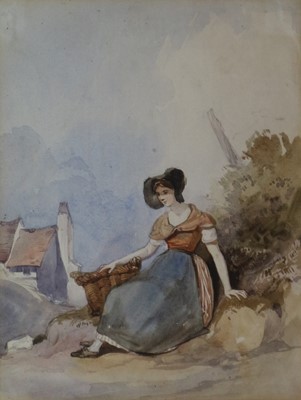 Lot 142 - Attributed to Henry Warren (British, 1794-1879) Girl in Bonnet holding Pannier