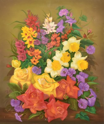 Lot 134 - Denby Sweeting  (1936-2020) Pair of Still Life Studies of Roses and Spring Flowers