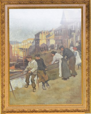 Lot 139 - British School (Mid 20th Century) Villagers Leaning over Harbour Railings