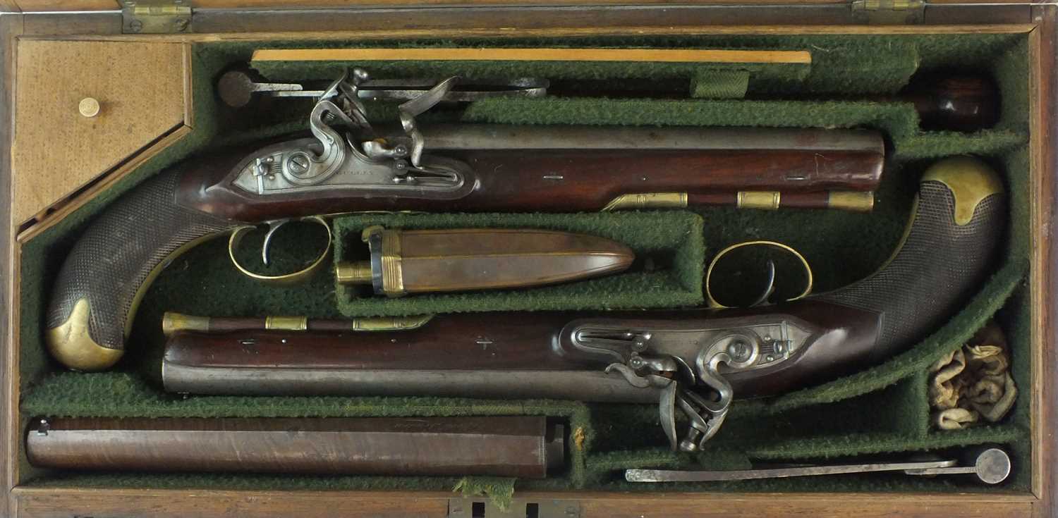 Lot 40 - A cased pair of English duelling pistols by Joseph Gulley, London