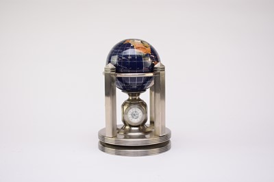 Lot 377 - A 20th century specimen mixed stone and marble terrestrial globe mantel timepiece