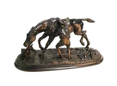 Lot 305 - After Arthur Marie Gabriel Comte du Passage (French, 1838-1909), ‘Jument de chasse...lad’, bronze