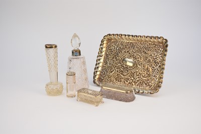 Lot 18 - A silver dressing table tray and silver mounted bottles