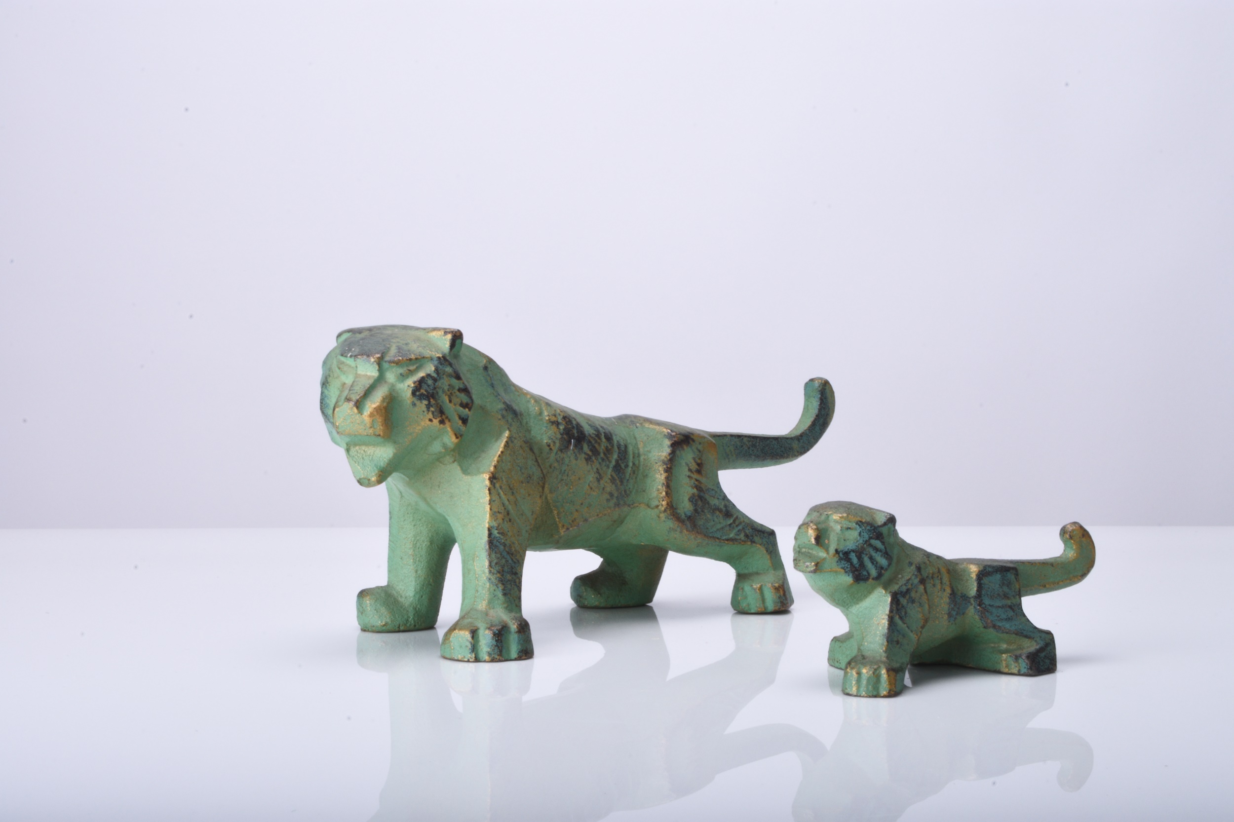 【超希少・署名入り】 sotaro saegusa 作 人物像 銅像風置物 ペア Lot 233 - Saegusa Sotaro: Two pairs of bronze animal