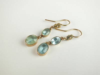 Lot 244 - A pair of aquamarine ear pendants