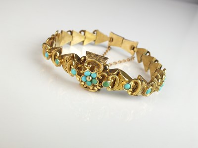 Lot 308 - A late 19th century turquoise set bracelet