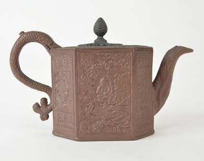 Lot 82 - A rare Staffordshire redware octagonal teapot, probably Thomas Whieldon, circa 1750-60