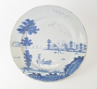 Lot 84 - A Bristol delft blue and white charger attributed to Richard Frank Redcliff Back, circa 1750-60