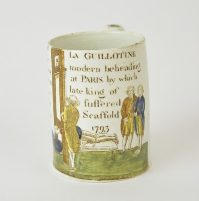 Lot 87 - A rare English pearlware mug relating to the beheading of Louis XVI, circa 1793
