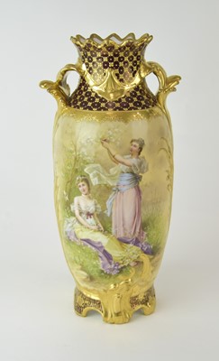 Lot 225 - A tall Vienna style porcelain vase by Wagner, Berlin