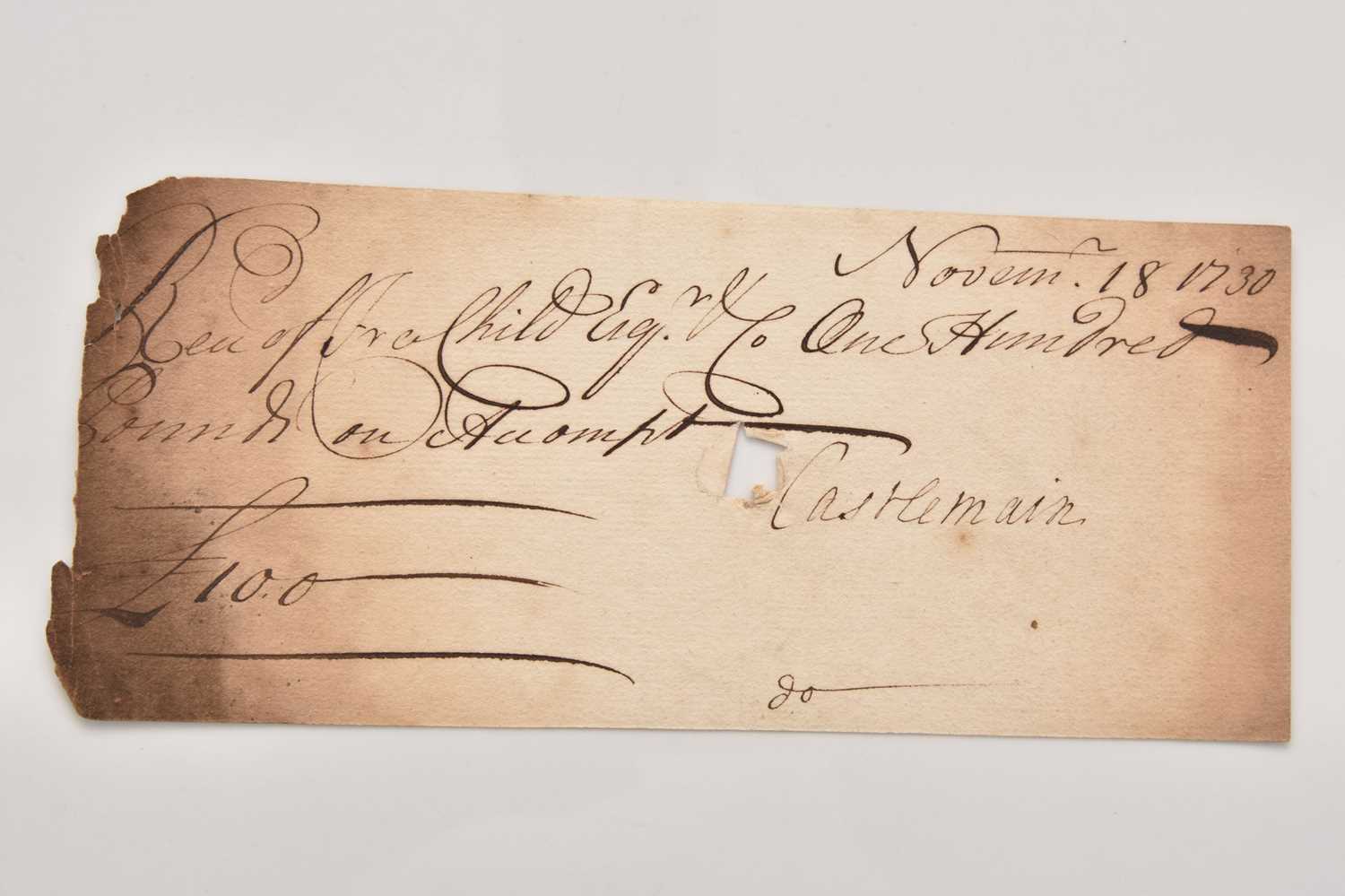 Lot 451 - An 18th century Francis Child Esq & co cheque/receipt