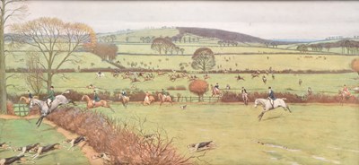 Lot 148 - Cecil Aldin (British, 1870-1935) The Duke of Beaufort, a Hunt from Great Wood