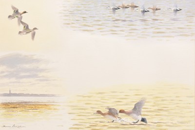 Lot 18 - Bruce Pearson (British, b.1950) Pink-Footed Geese, Montrose Basin, Four Scenes