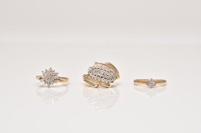 Lot 275 - Three 9ct gold diamond cluster rings