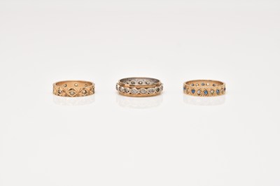 Lot 175 - Three 9ct gold stone set eternity rings