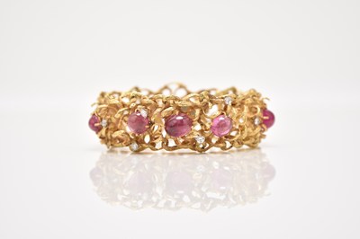 Lot 224 - An 18ct gold pink tourmaline and diamond bracelet