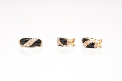 Lot 214 - A diamond and black onyx earring and ring suite