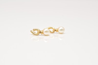 Lot 163 - A pair of 18ct gold cultured pearl and diamond earrings