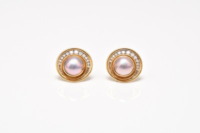 Lot 174 - A pair of Mabe pearl and diamond earrings