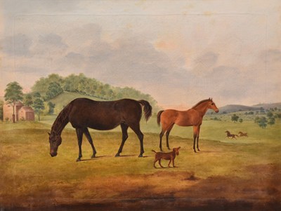 Lot 194 - English School (early 19th century) Horse and Colt in a Field with a Small Dog by their Side