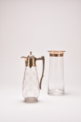 Lot 80 - A modern silver mounted glass vase and a silver plated mounted claret jug