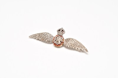Lot 297 - An RAF rose cut diamond and enamel sweetheart brooch