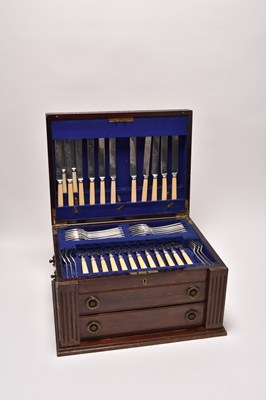 Lot 77 - A cased part canteen of silver cutlery