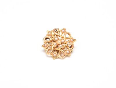 Lot 216 - A yellow metal seed pearl brooch