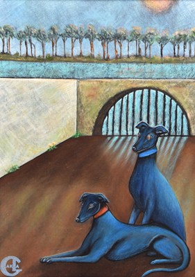 Lot 135 - Carla Hixon (British Contemporary) Greyhounds, Stillness in Blue