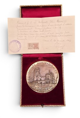 Lot WW1 Defenders of Arras bronze medal with provenance to Lt. Col John Henry Hastings DSO