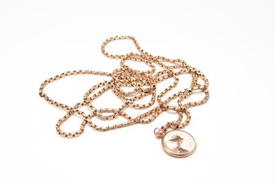 Lot 206 - A yellow metal guard chain with 9ct gold photograph pendant