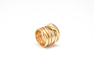Lot 260 - A Victorian 18ct gold diamond set stylised snake ring