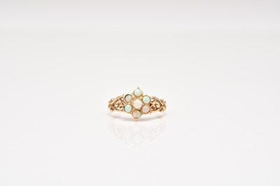 Lot 138 - A Victorian style 9ct gold opal floral cluster ring