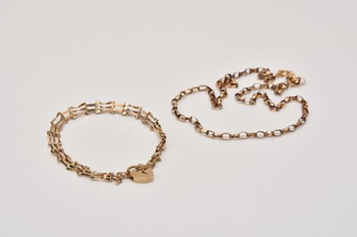 Lot 244 - A 9ct gold bracelet and a 9ct gold chain necklace