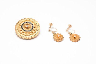 Lot 320 - A Victorian diamond and enamel brooch and a pair of diamond earrings