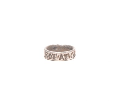 Lot A 17th century small silver annular hawking ring or vervel