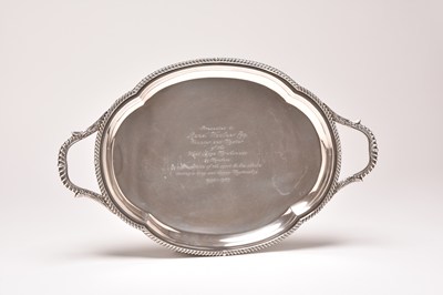 Lot 27 - A two handled silver tray by Garrards