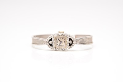Lot 325 - Buren: A lady's Art Deco 9ct white gold diamond set bracelet watch